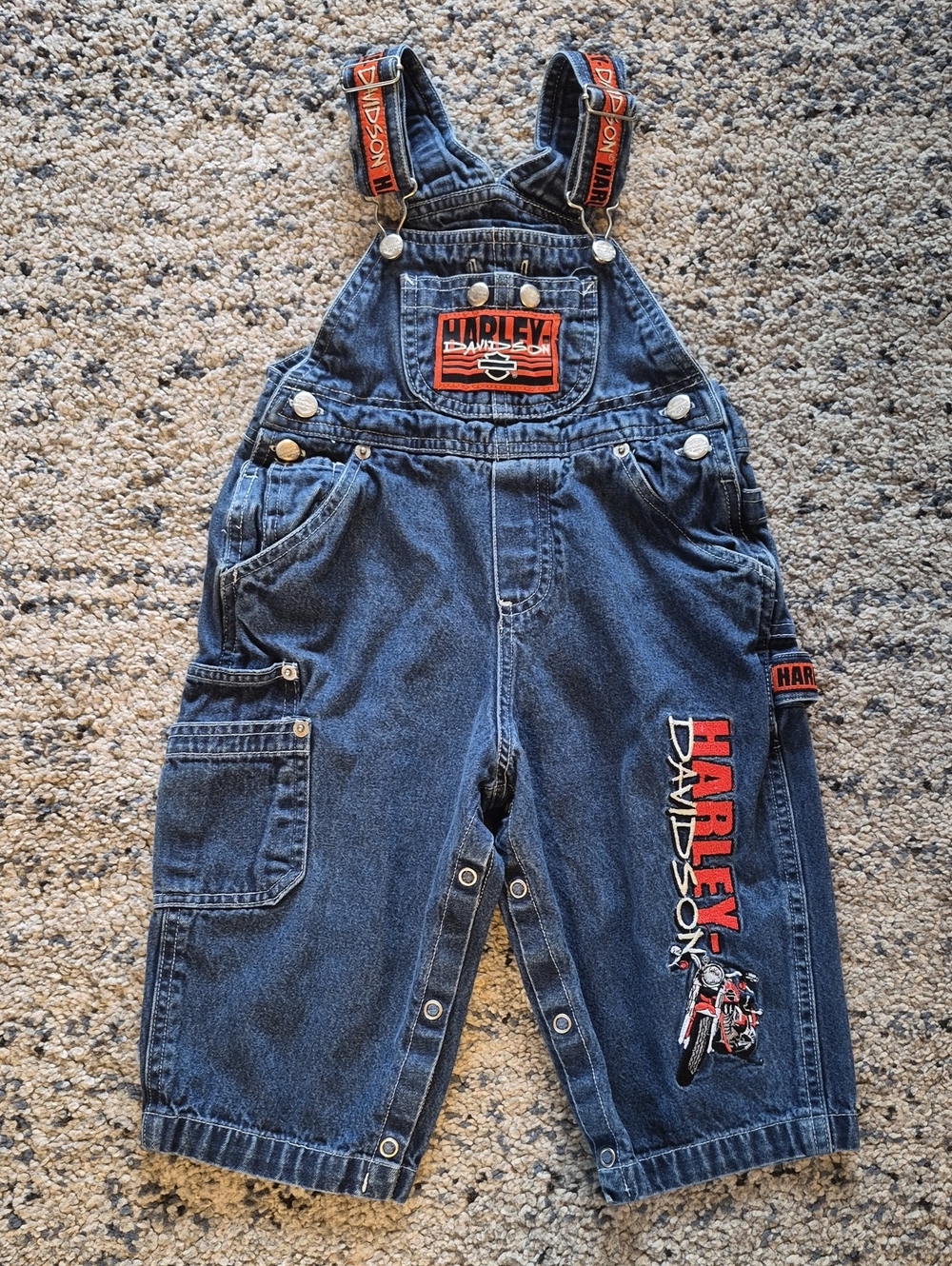 Harley-Davidson Dark Blue Denim Kids Overalls with Red Logo